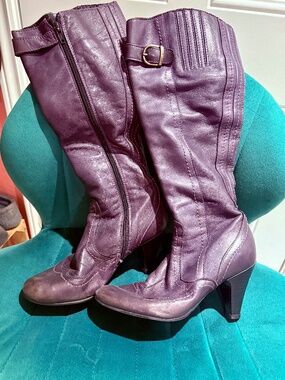 Made in Italy Purple Leather Boots – Fleece Lined – Cozy Fall/Winter Style - 7
